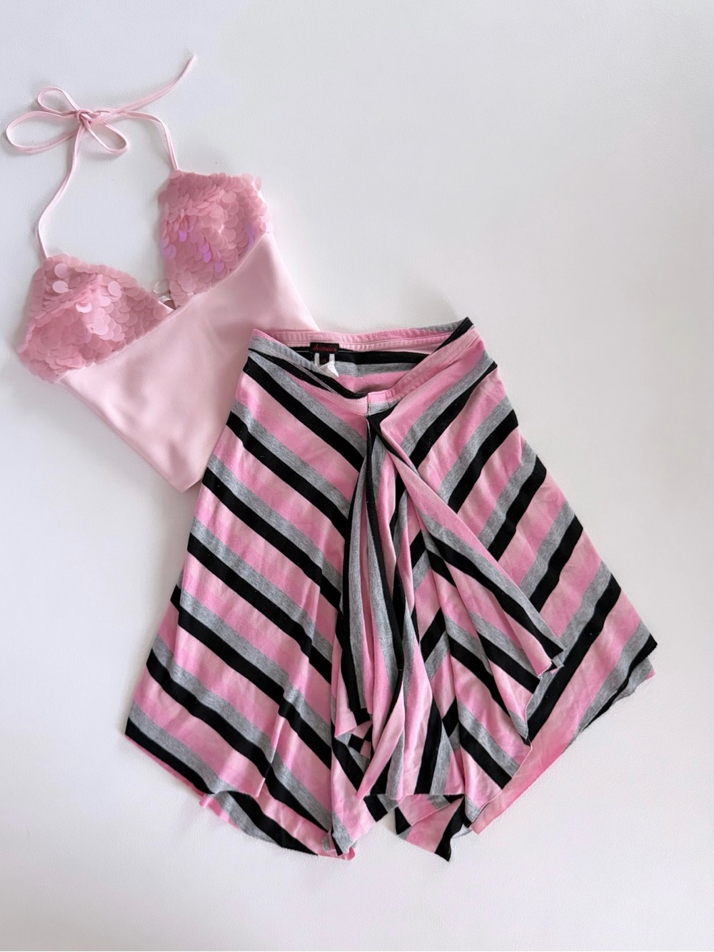 Vintage Y2K Shameless Pink Stripe Low Rise Wrap Skirt